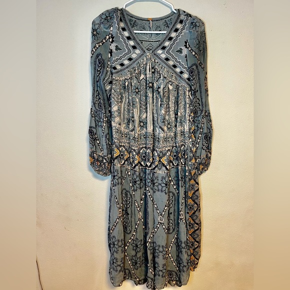 Free People Pink City Maxi Embroidered Blue Size S - Picture 4 of 10